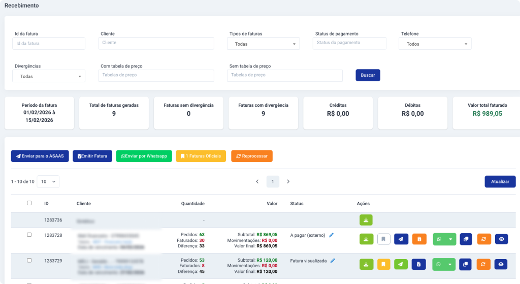 Módulo financeiro Log Manager